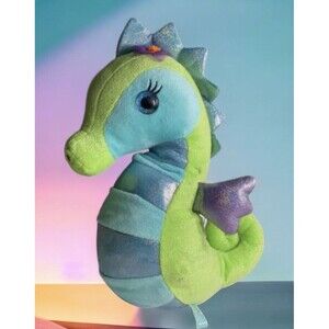 FIRST & MAIN Seahorse Plush Blue Green Purple Sparkle Shimmer Eyes Sea Ocean Toy